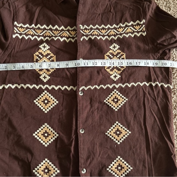 ASOS | Brown Casual Button Down Shirt with Aztec  Embroidery Design - Picture 5 of 9